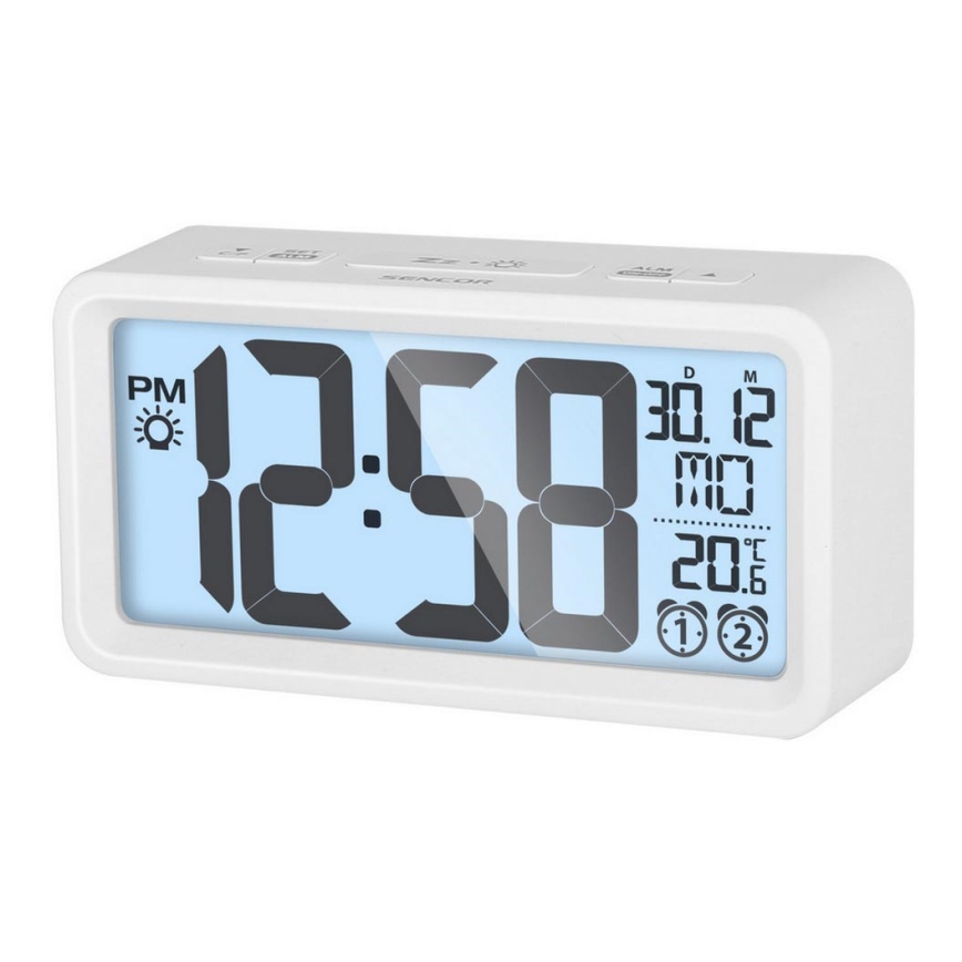 Sencor - Alarm clock with LCD display and thermometer 2xAAA white