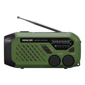 Sencor - Camping radio with a solar panel and LED flashlight 5V/2000 mAh IPX4 green