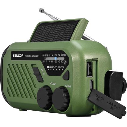 Sencor - Camping radio with a solar panel and LED flashlight 5V/2000 mAh IPX4 green