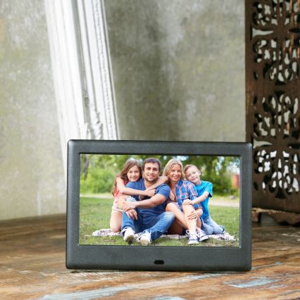 Sencor - Digital photo frame with a speaker 230V black + remote control