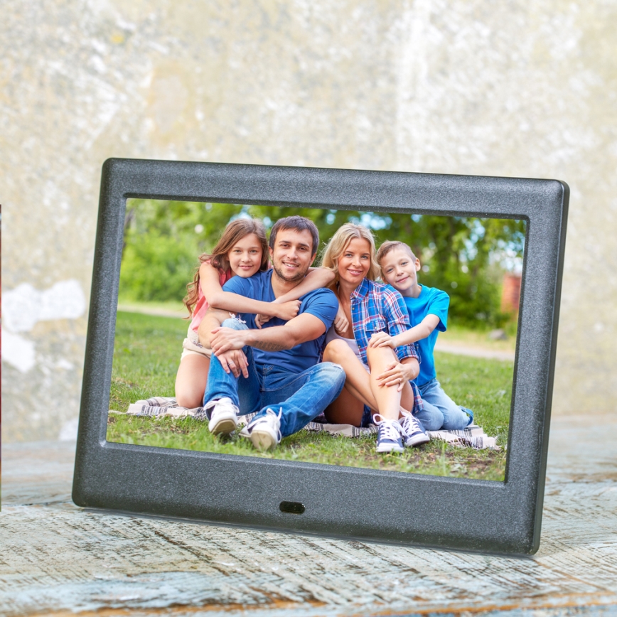 Sencor - Digital photo frame with a speaker 230V black + remote control