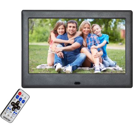Sencor - Digital photo frame with a speaker 230V black + remote control