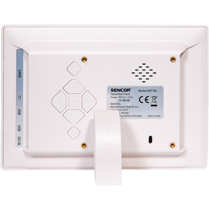 Sencor - Digital photo frame with a speaker 230V white + remote control