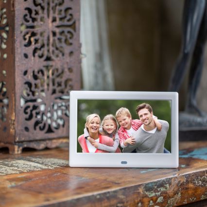 Sencor - Digital photo frame with a speaker 230V white + remote control