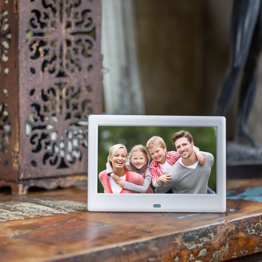 Sencor - Digital photo frame with a speaker 230V white + remote control