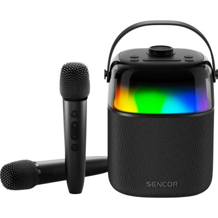 Sencor - LED RGB Speaker with wireless microphones 35W 8000 mAh + 2x 1800 mAh IPX5 black