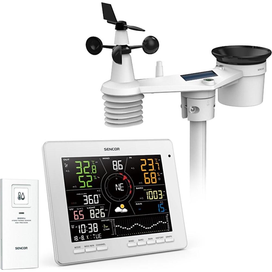 Sencor - Professional weather station with color LCD display 1xCR2032 Wi-Fi Tuya