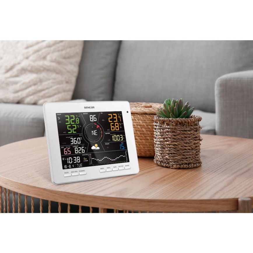Sencor - Professional weather station with color LCD display 1xCR2032 Wi-Fi Tuya