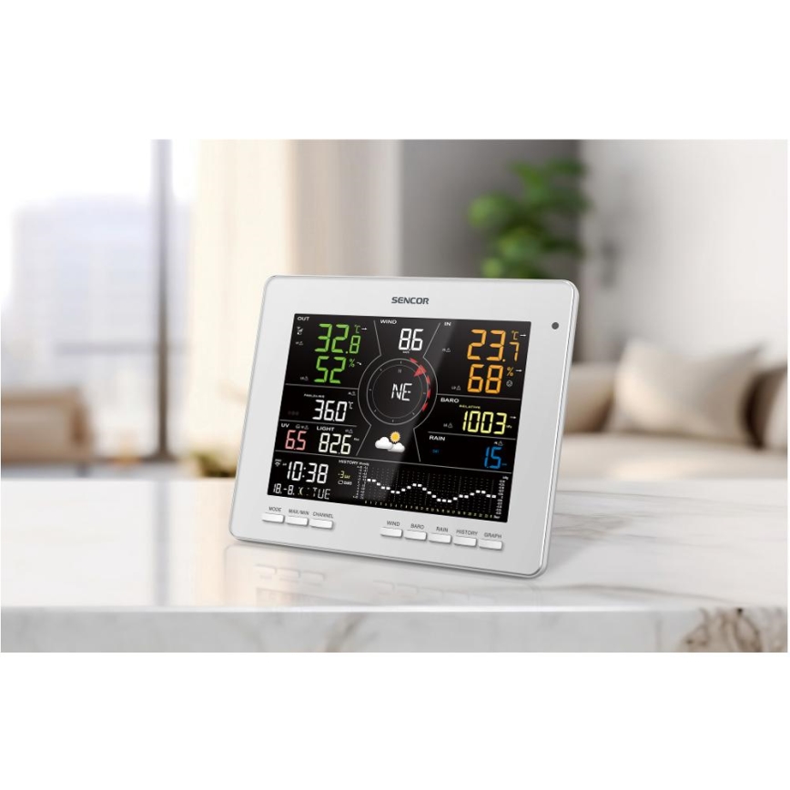 Sencor - Professional weather station with color LCD display 1xCR2032 Wi-Fi Tuya