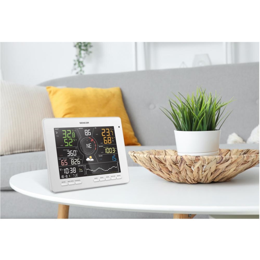 Sencor - Professional weather station with color LCD display 1xCR2032 Wi-Fi Tuya