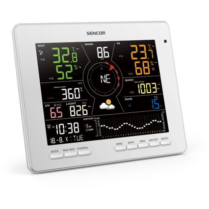 Sencor - Professional weather station with color LCD display 1xCR2032 Wi-Fi Tuya