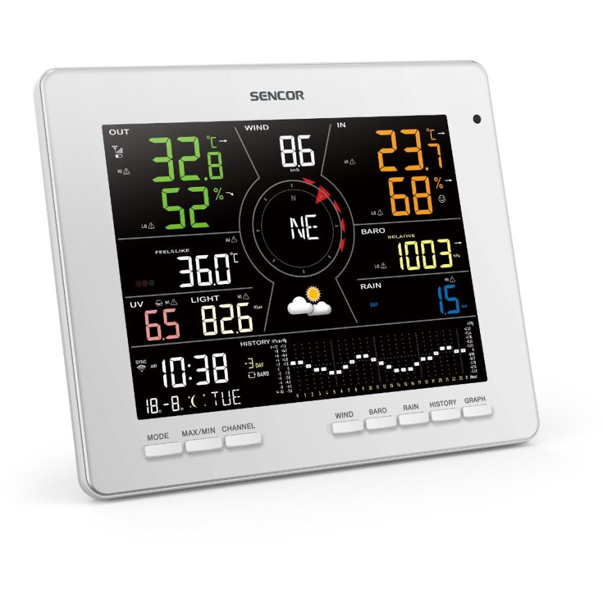 Sencor - Professional weather station with color LCD display 1xCR2032 Wi-Fi Tuya