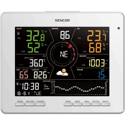 Sencor - Professional weather station with color LCD display 1xCR2032 Wi-Fi Tuya