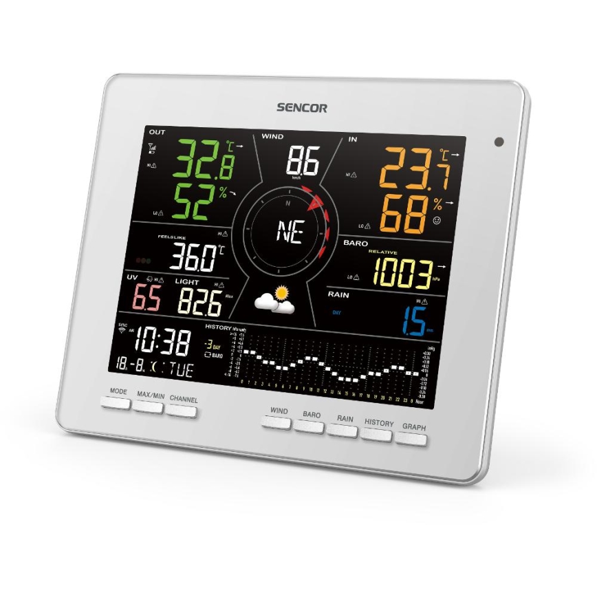 Sencor - Professional weather station with color LCD display 1xCR2032 Wi-Fi Tuya