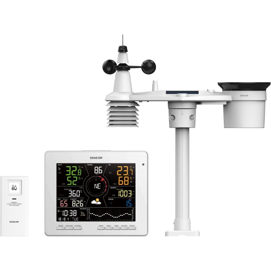 Sencor - Professional weather station with color LCD display 1xCR2032 Wi-Fi Tuya