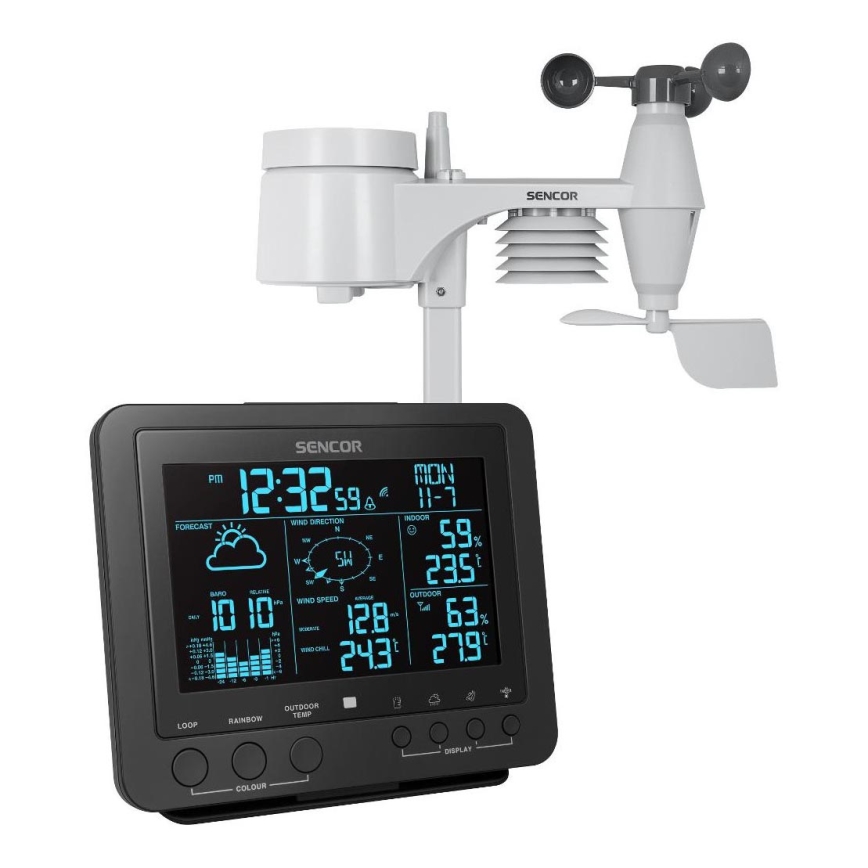 Sencor - Professional weather station with color LCD display 5V/1xCR2032 + 3xAA