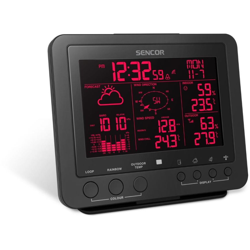 Sencor - Professional weather station with color LCD display 5V/1xCR2032 + 3xAA