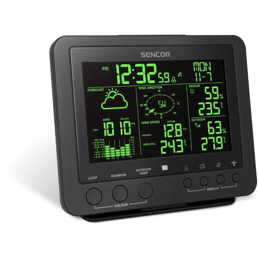 Sencor - Professional weather station with color LCD display 5V/1xCR2032 + 3xAA