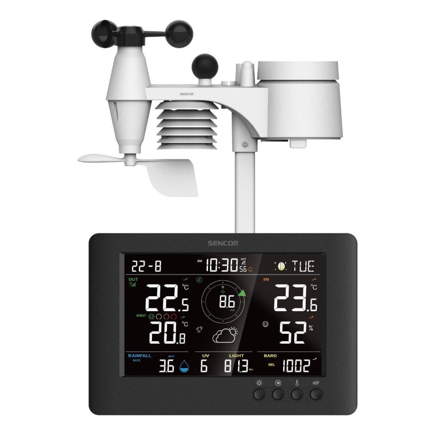Sencor - Professional weather station with color LCD display and alarm clock 5V/1xCR2032 + 3xAA