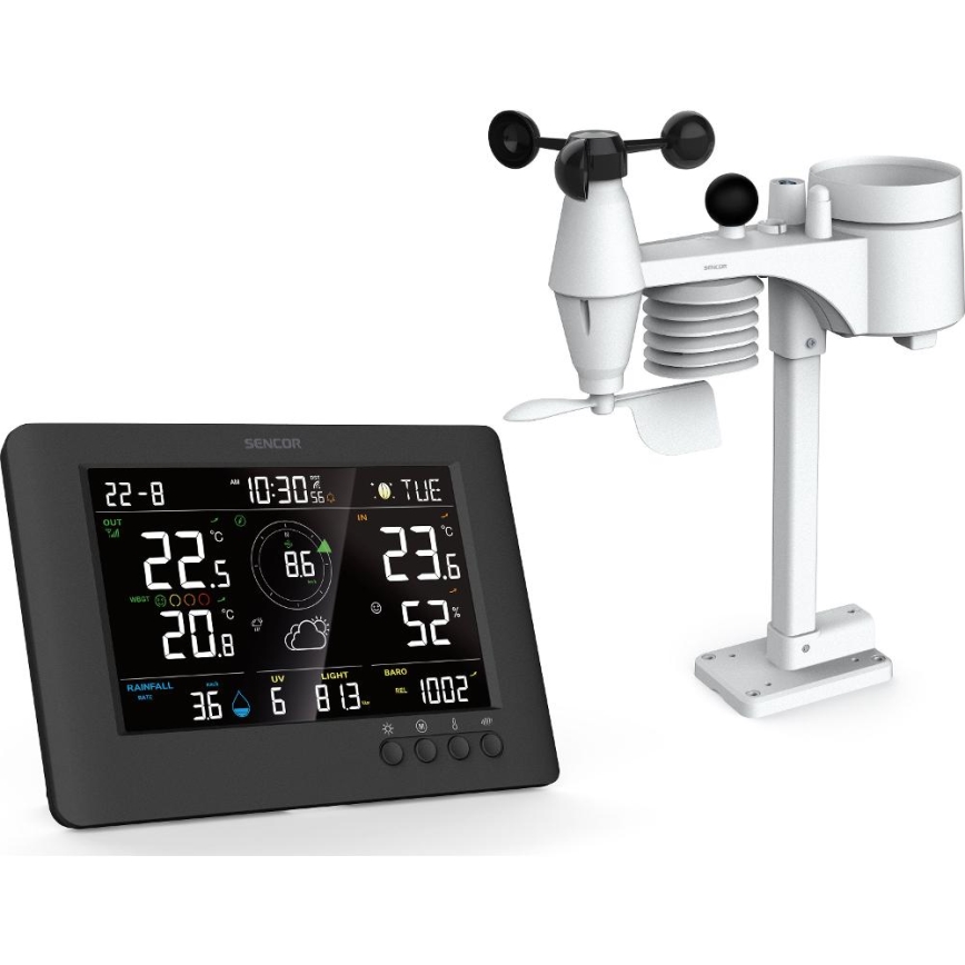 Sencor - Professional weather station with color LCD display and alarm clock 5V/1xCR2032 + 3xAA