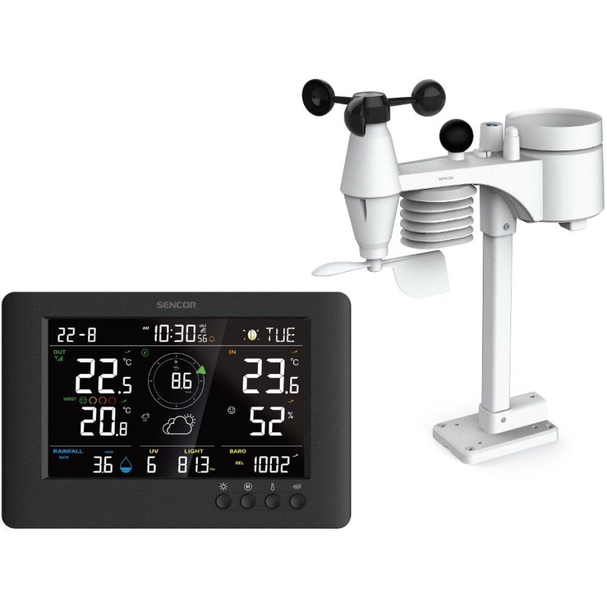 Sencor - Professional weather station with color LCD display and alarm clock 5V/1xCR2032 + 3xAA