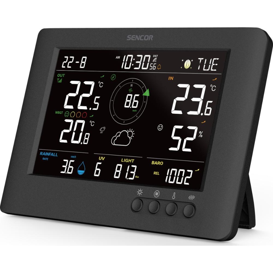 Sencor - Professional weather station with color LCD display and alarm clock 5V/1xCR2032 + 3xAA