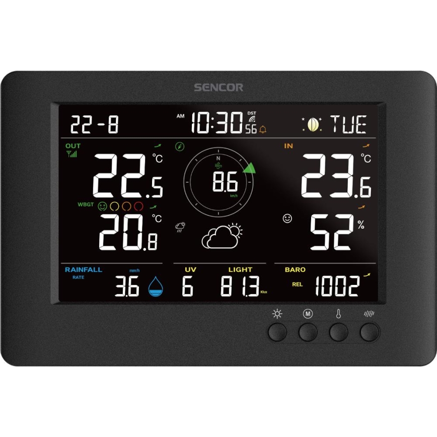 Sencor - Professional weather station with color LCD display and alarm clock 5V/1xCR2032 + 3xAA