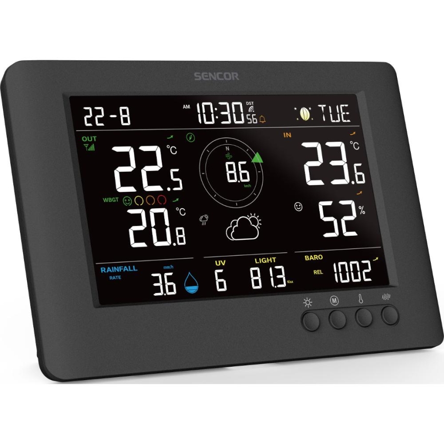 Sencor - Professional weather station with color LCD display and alarm clock 5V/1xCR2032 + 3xAA
