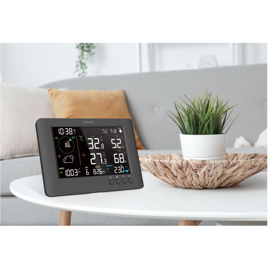 Sencor - Professional weather station with color LCD display and alarm clock 5V/1xCR2032 + 3xAA Wi-Fi