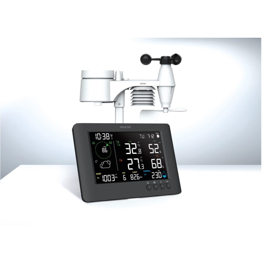 Sencor - Professional weather station with color LCD display and alarm clock 5V/1xCR2032 + 3xAA Wi-Fi
