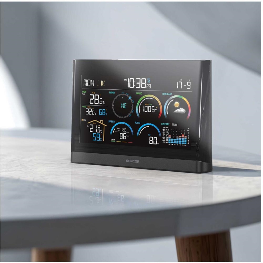 Sencor - Professional weather station with color LCD display and alarm clock 5V/3xAAA + 3xAA