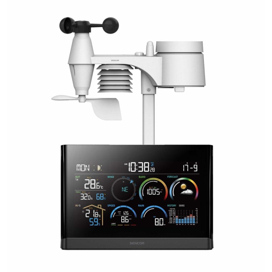 Sencor - Professional weather station with color LCD display and alarm clock 5V/3xAAA + 3xAA