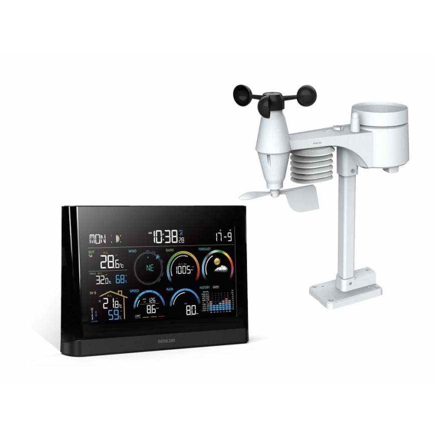 Sencor - Professional weather station with color LCD display and alarm clock 5V/3xAAA + 3xAA
