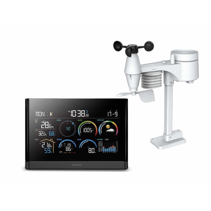 Sencor - Professional weather station with color LCD display and alarm clock 5V/3xAAA + 3xAA