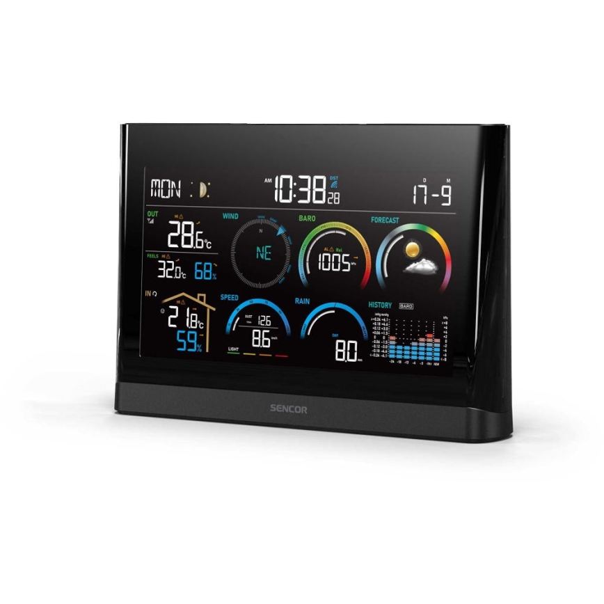Sencor - Professional weather station with color LCD display and alarm clock 5V/3xAAA + 3xAA