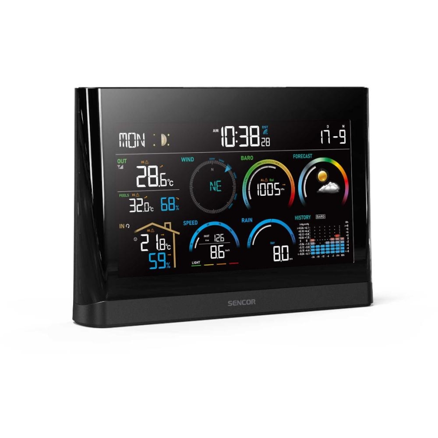 Sencor - Professional weather station with color LCD display and alarm clock 5V/3xAAA + 3xAA