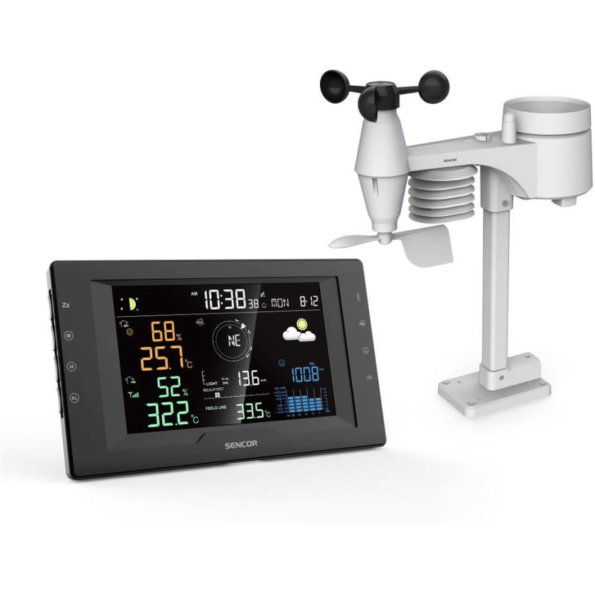 Sencor - Professional Weather Station with Color LCD Display and Alarm 5V/1xCR2032 + 3xAA