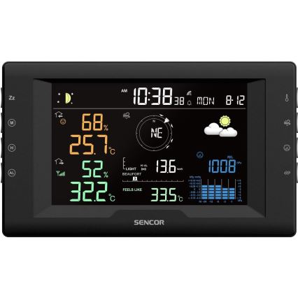 Sencor - Professional Weather Station with Color LCD Display and Alarm 5V/1xCR2032 + 3xAA