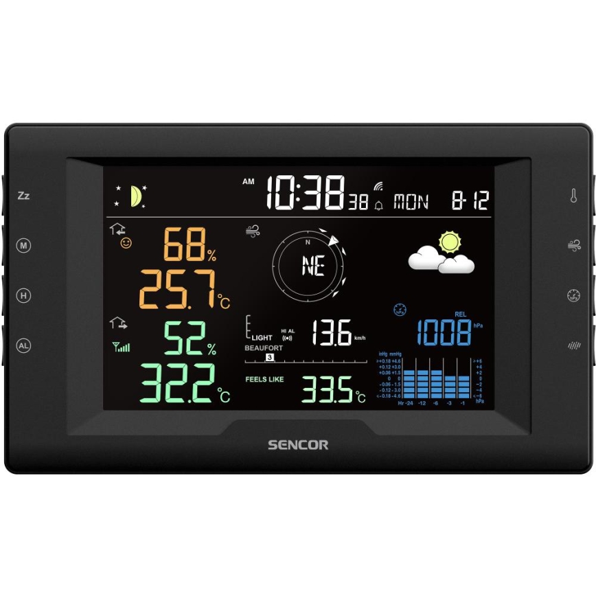 Sencor - Professional Weather Station with Color LCD Display and Alarm 5V/1xCR2032 + 3xAA