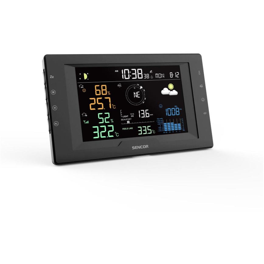 Sencor - Professional Weather Station with Color LCD Display and Alarm 5V/1xCR2032 + 3xAA