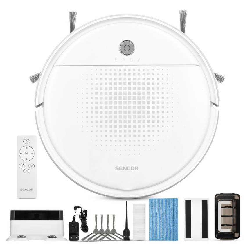 Sencor - Robotic vacuum cleaner with a mop 2in1 18W/1500 mAh white + remote control
