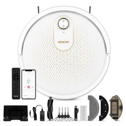 Sencor - Smart robotic vacuum cleaner with a mop 2in1 28W/2600 mAh Wi-Fi white + remote control