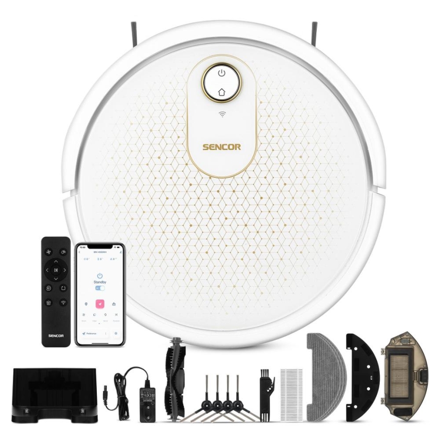 Sencor - Smart robotic vacuum cleaner with a mop 2in1 28W/2600 mAh Wi-Fi white + remote control
