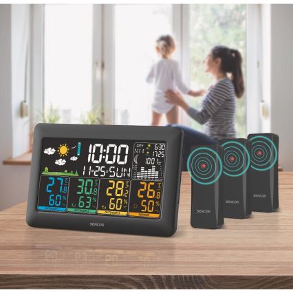 Sencor - Weather station with color LCD display + 3 sensors 3xAA + 6xAA black