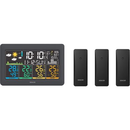 Sencor - Weather station with color LCD display + 3 sensors 3xAA + 6xAA black