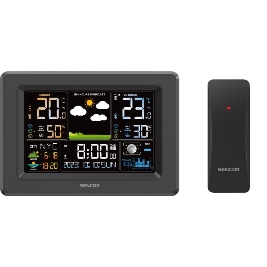 Sencor - Weather Station with Color LCD Display 3xAA + 2xAA Black