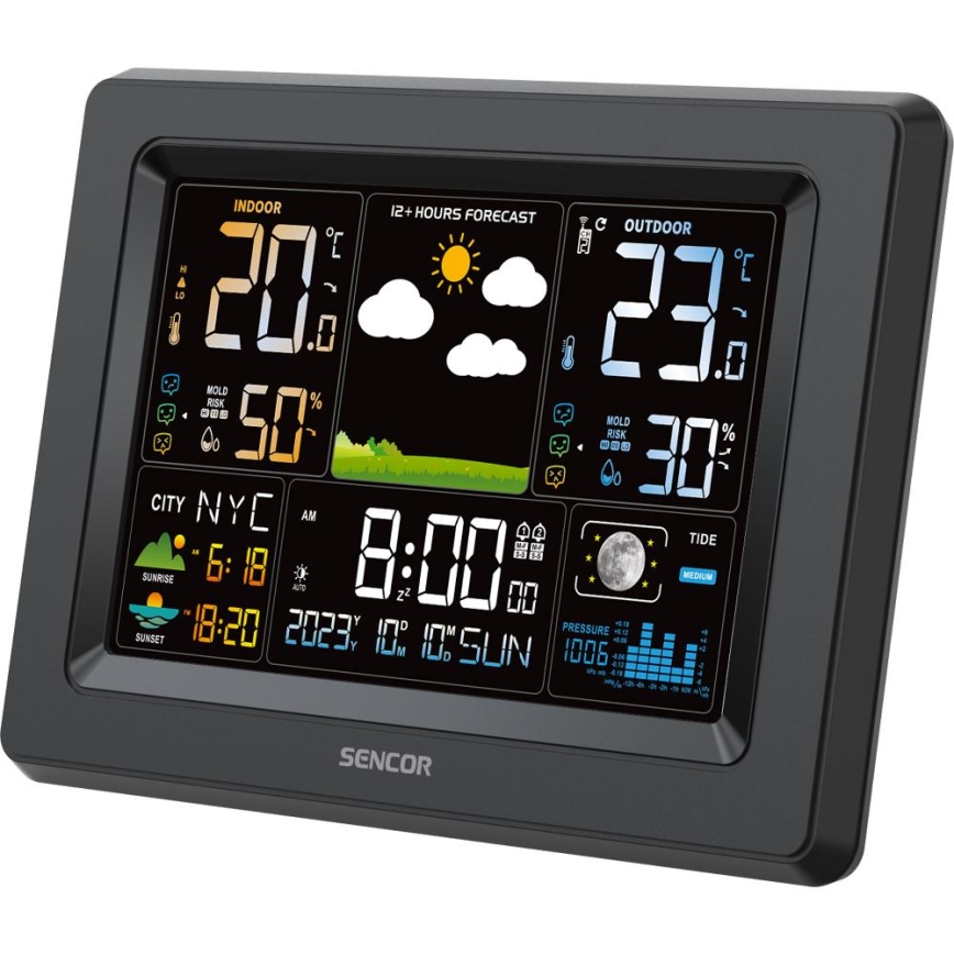 Sencor - Weather Station with Color LCD Display 3xAA + 2xAA Black
