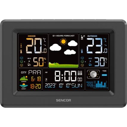 Sencor - Weather Station with Color LCD Display 3xAA + 2xAA Black