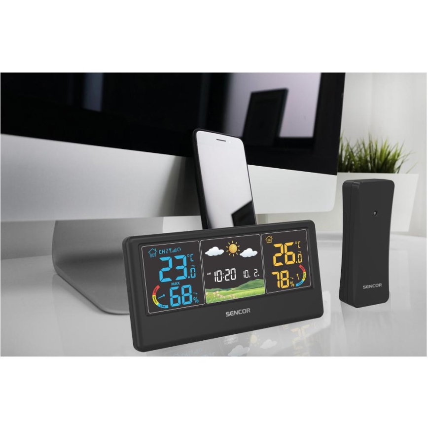Sencor - Weather Station with Color LCD Display, 3xAAA + 2xAA, Black
