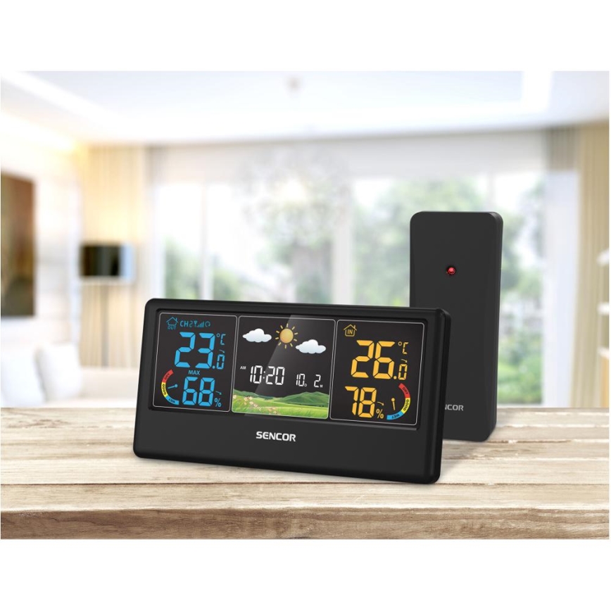 Sencor - Weather Station with Color LCD Display, 3xAAA + 2xAA, Black